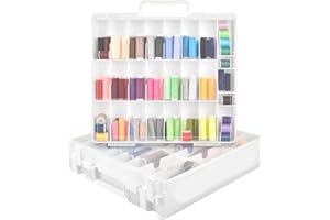 XUERDON Double-Sided Sewing Box for Bobbins with 48 Grids, Portable Plastic Organizer for Hot Wheels Cars, Embroidery Floss, Diamond Art, Crafts, Small Toys (Case Only)-White