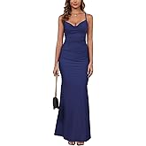 Capuffy Women's Spaghetti Straps Mermaid Maxi Dress Drape Neck Backless Elegant Evening Gown Wedding Guest Formal Dress 359