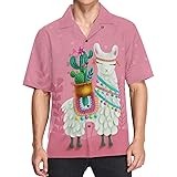 visesunny Hawaiian Shirt for Men Fun Llama with