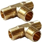 Uenede Brass 1/2 Inch NPT Male Tee Pipe Fitting, 2PCS | 1/2" NPT Male 3-way Adapter for Water Oil Gas