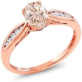 Gem Stone King 10K Rose Gold 7X5MM Oval Gemstone Birthstone and Diamond Engagement Ring | Wedding Engagement Anniversary Promise Gold Ring For Women | Size 5,6,7,8,9