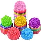Mirenlife Reusable Silicone Baking Cups, 2 Inch Mini Size Silicone Cupcake Liners for baking, Multi Flower Shapes Muffin Liners, Pack of 36