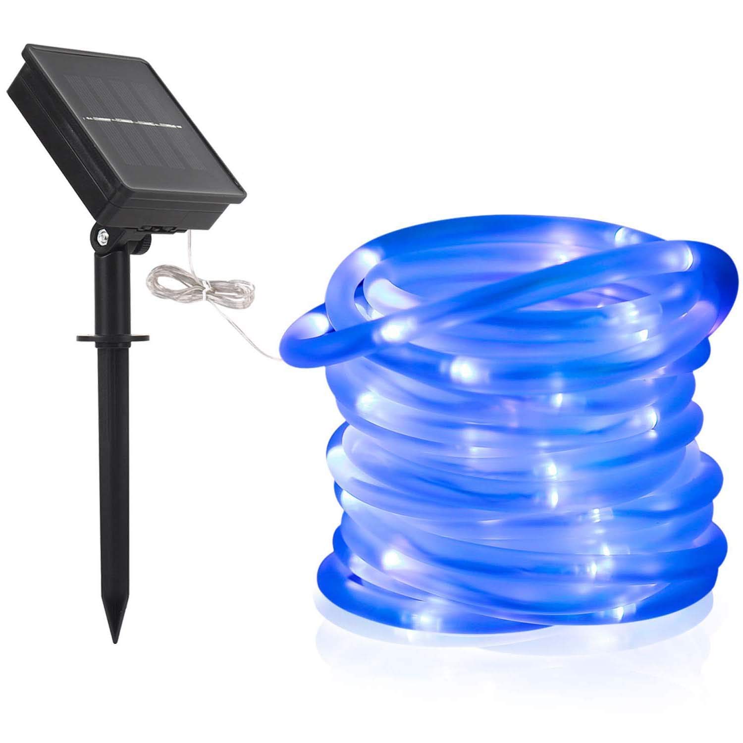 Solar Rope Lights,DINOWIN 100 LEDs 39ft/12M Waterproof Copper Wire Lights Tube, Outdoor Rope Lights for Garden Yard Path Fence Tree Wedding Party Decorative (Blue)