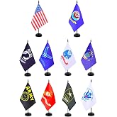 JBSJBS Military Desk Flag Set 12" Solid Pole Deluxe Set Army Flags Mini Small Armed Forces Office Table Flags with Black Stand Base for Memorial Day Veterans Day US Fourth of July Decorations(10Pack)