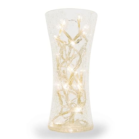 Crackle Glass Vase Lamp With Warm White Led Fairy String Lights