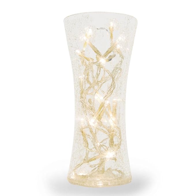 Crackle Glass Vase Lamp with Warm White LED Fairy String Lights Amazon