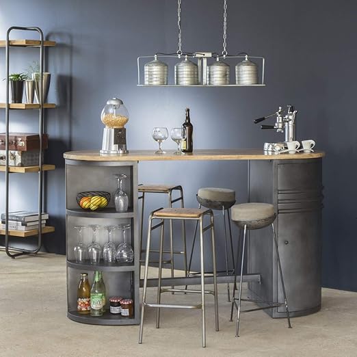 Made In Meubles îlot Central Industriel Métal Gris Et