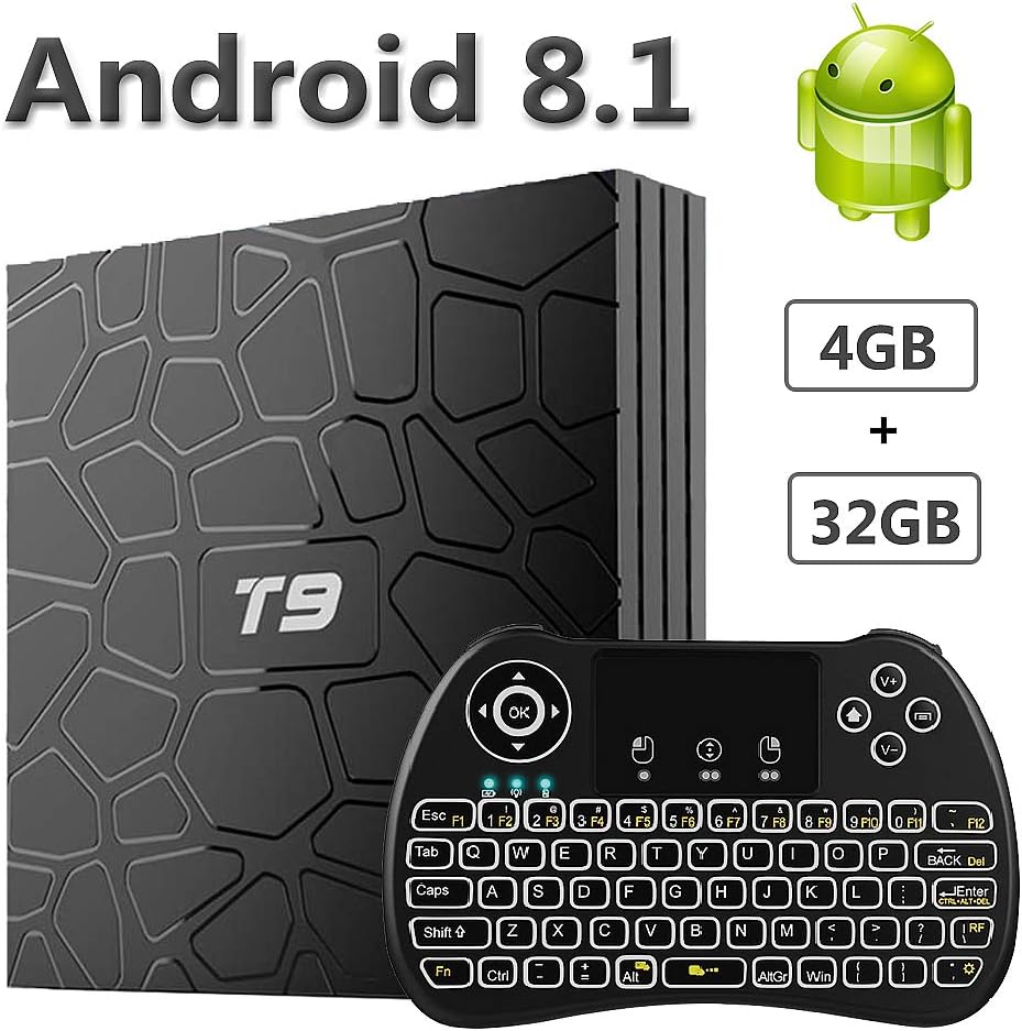EVANPO Android TV Box 8.1 [4GB/32GB] Updated Smart TV Box Media Player Quad Core/ 64 Bits/ BT 4.1/ H.265/ 3D UHD 4K Android TV Player with Wireless Mini Keyboard (Backlit)