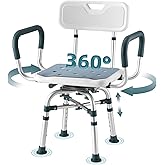 Swive Shower Chair with Arms and Back, 500 lbs Heavy Duty Shower Seat for Inside Shower Stall and Bathtub, Height Adjustable 