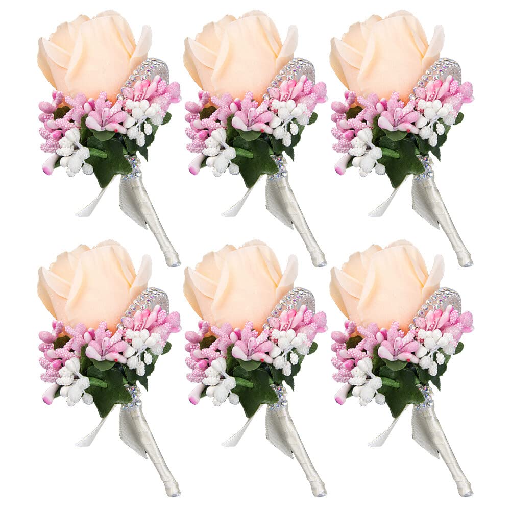 Uposao 6pcs Wedding Boutonniere, Simulation Silk Flower Man Wedding Boutonniere Rose Boutonniere Lapel Flower Artificial Wedding Flower Accessories For Wedding Celebration Annual Meeting