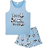 Hupohoi Girls Sleeveless Pajamas Vest Tank Top and Ruffle Shorts Sleepwear Outfits 2pcs Cute Printed Soft Sleepwear