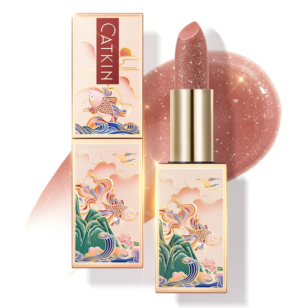 CATKIN Moonlight Lip Balm, Natural Glitter Tinted Lip Balm, Chapstick Lip Balms with Vitamin E for 8h Moisture for Dry Cracked Lips, 3.5g