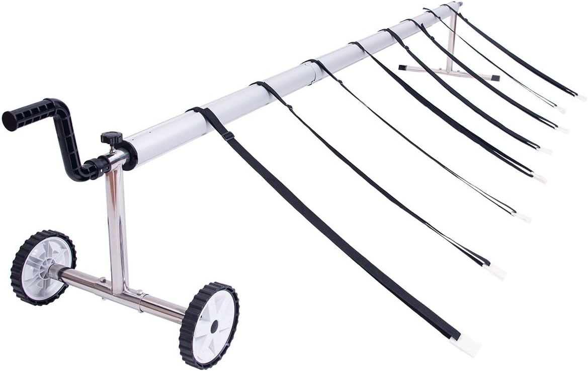 RELAX4LIFE Aufrollsystem aus Aluminium & Edelstahl, Pool Aufroller witterungsbeständig, Poolaufroller fahrbar, Aufrollvorrichtung für Solarfolie & Poolplane, Schwimmbadrolle 150-570 cm verstellbar