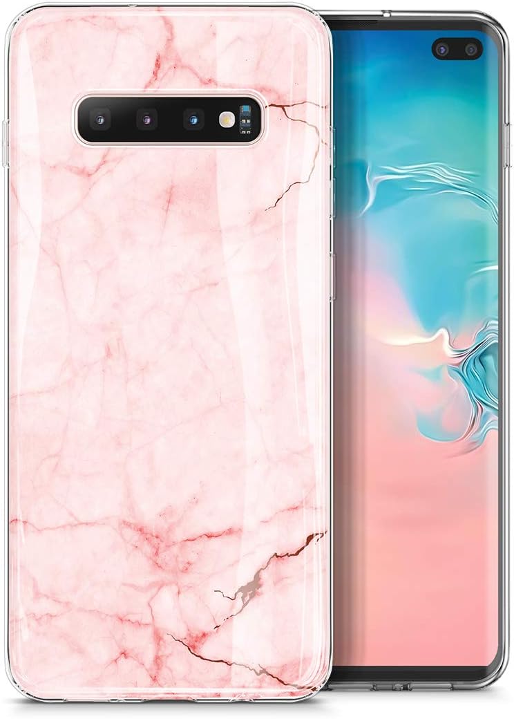 GVIEWIN Marble for Galaxy S10 Plus Case, Ultra Slim Thin Glossy Soft TPU Rubber Gel Silicone Phone Case Cover for S10 Plus (Pink/Gold)
