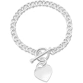 Savlano 14K Gold Plated Toggle Heart Charm Bracelet -7.5” inch Rolo Chain Bracelet Comes With Gift Box for Women