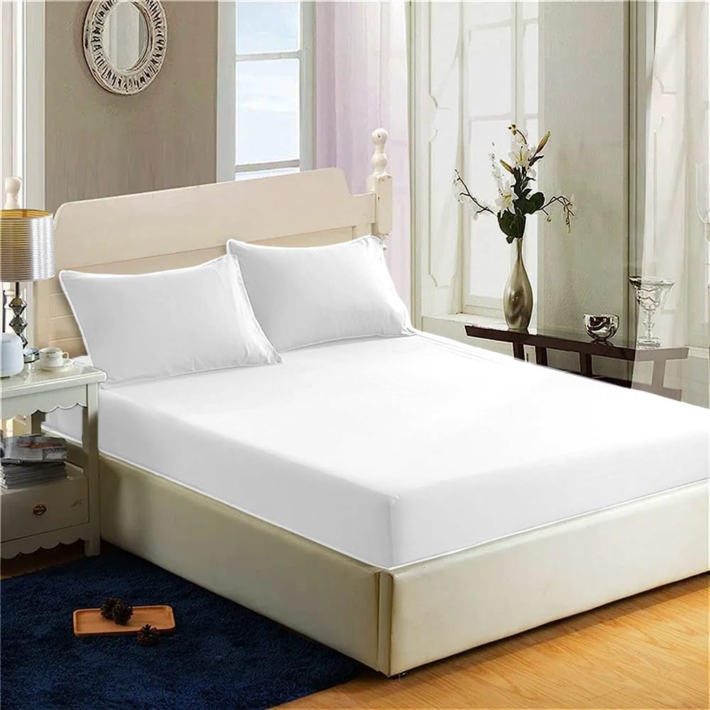 200 Thread Count 100% Egyptian Cotton Fitted Sheet - 16"/40cm Extra Deep Fitted Bed Sheet - Luxury Ultra Soft Bottom Sheet - Deep Pocket Stretches Up to 16" (White, Super King)