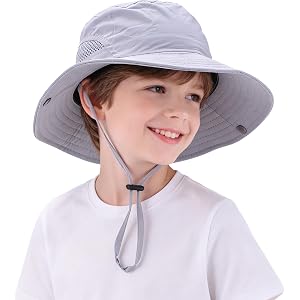 Kids UPF 50+ Sun Hat, Waterproof Wide Brim Bucket Hat for Boys & Girls | Adjustable Fit for 5-13 Years Old, Breathable Mesh &