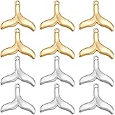 WADORN 12Pcs Gold Plated Whale Tail Charm, 2 Color Brass Fishtail Dangle Charms Ocean Sea Life Mermaid Tail Pendant Bulk for DIY Crafts Jewelry Making Necklace Bracelet Earrings Making
