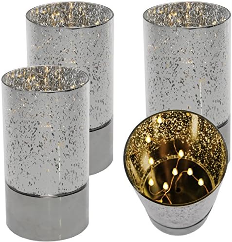 Home Trends (Set of 4) Copper Fairy String Light Mercury Glass Lamp Wedding Table Centerpieces Outdoor Patio