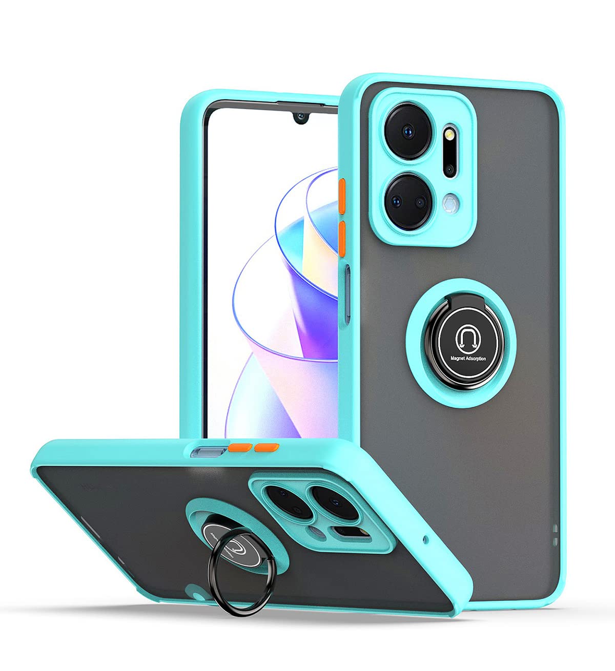 JIAFEI Case for Honor X7a Phone Case Shockproof Silicone Protection Cover Translucent Frosted PC/TPU with 360 Rotatable Magnetic Ring Kickstand - Sky Blue