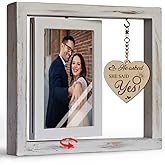 IIILUYOT Rotating Floating Engagement Wedding Picture Frame Gifts for Couples, Groom To Be Bride to Be, 10.23"L x 1.18"W x 9.05"D, Wooden Heart-Shaped Frame, 17 Photo Slots, Acrylic Fronts