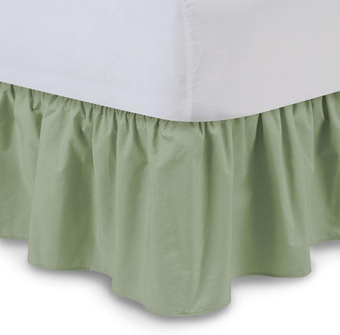Ruffled Bed Skirt (King, Sage) 21 Inch Drop Bedskirt with