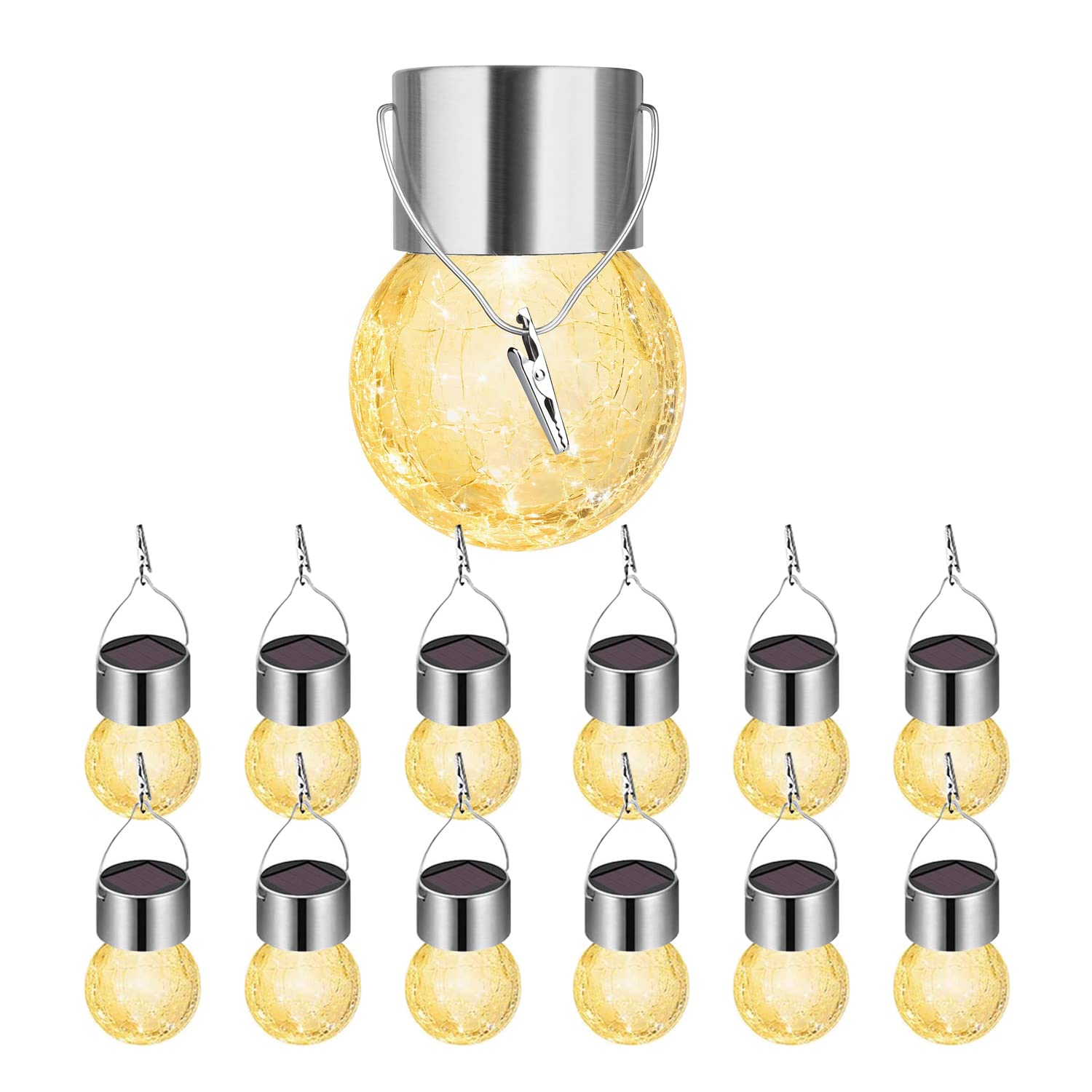 Photo 1 of **2 do not work**
Hanging Solar Powered Warm White LED Light, Cracked Glass Ball Light, Waterproof Outdoor Christmas Decorative Lantern for Garden, Yard, Patio, Lawn (Single Color, 12)