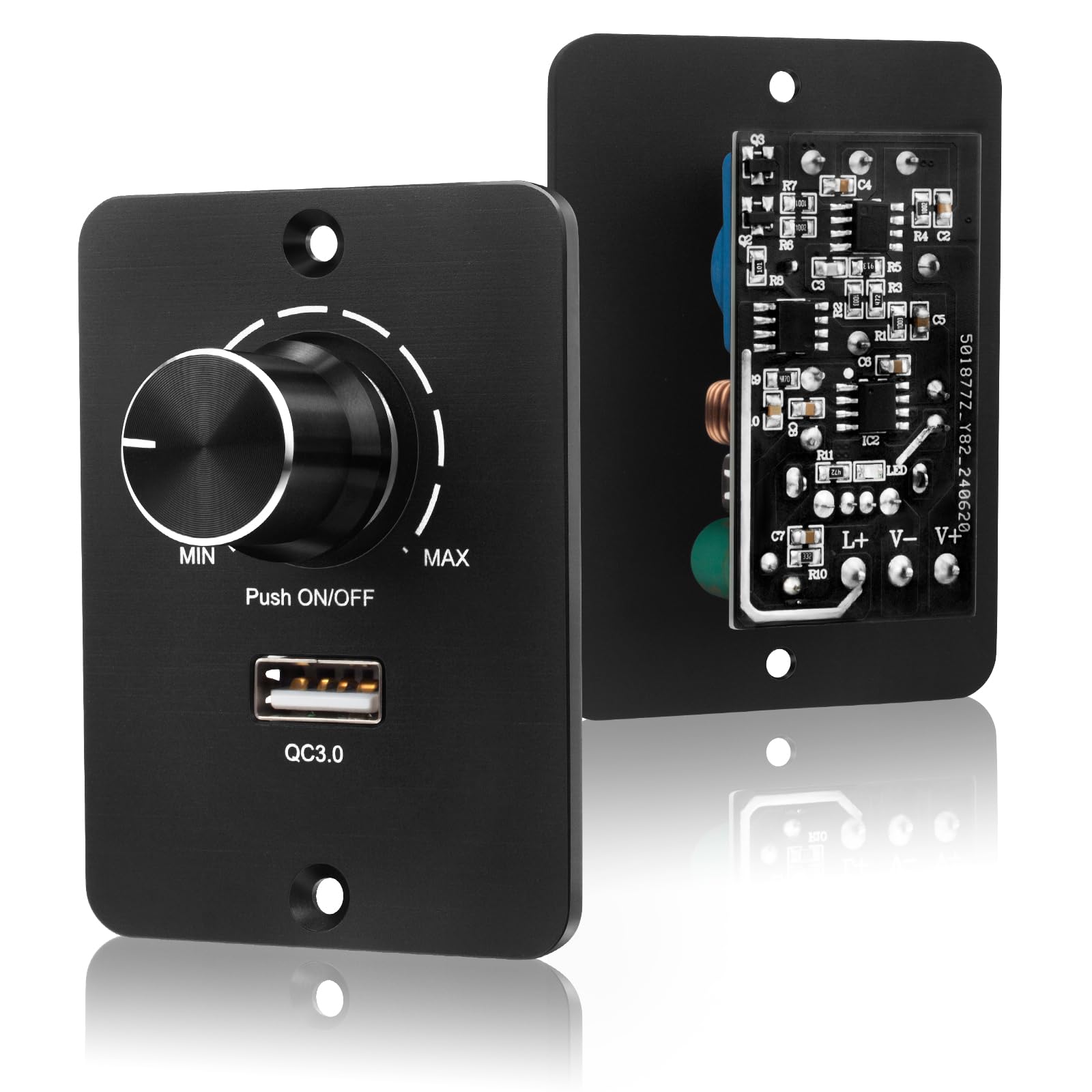 VIPMOON 2-in-1 120W LED Dimmer Switch with Quick Charge 3.0 USB Port, DC 12V/24V PWM Dimmer for Dimmable LED/Halogen Light - for Caravan, Truck, Boat, Campervan