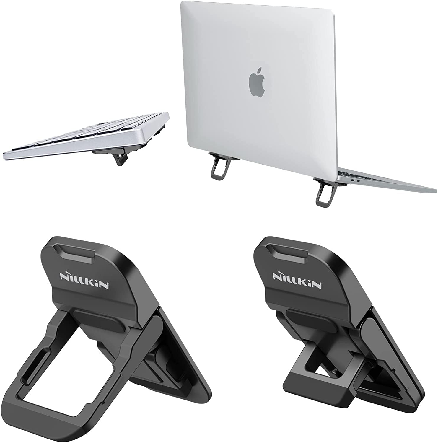 Nillkin Portable Laptop Stand Keyboard Cradle with Non-Slip Silicone Laptop Feet, Invisible Adjustable Computer Kickstand for MacBook Pro/Air, HP, Lenovo, Sony, Dell, Keyboard, Tablet - Black
