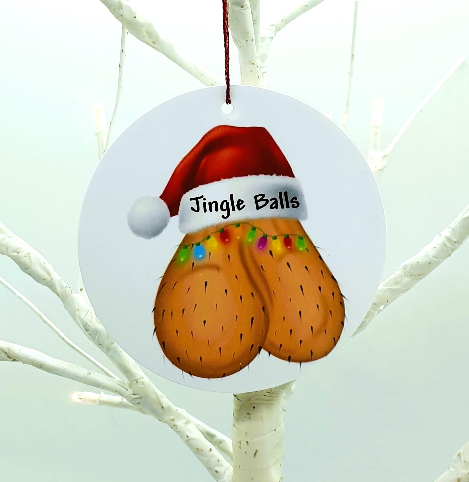Jingle Balls Rude Joke Christmas Tree Decoration - Funny Naughty Santa Christmas Tree Flat Bauble Ornament - Cheeky Trimming