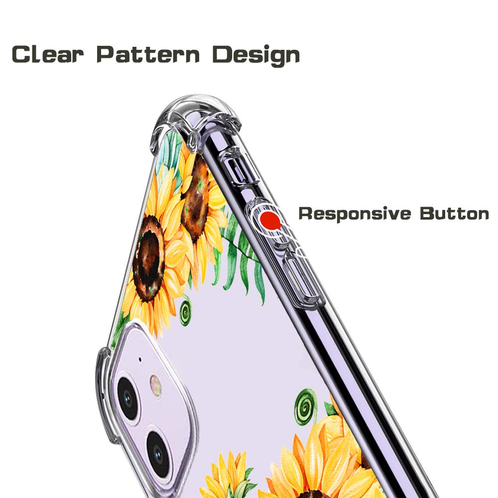 RicHyun Sunflower Case for iPhone 11, Yellow Floral Pattern Soft Flexible TPU Protective Case for iPhone 11 2019