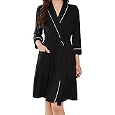 Ekouaer Women Robes Shawl Collar Bathrobe Short Kimono Robe Soft Knit Bathrobes Ladies Sleepwear with Pockets Black XX-Large