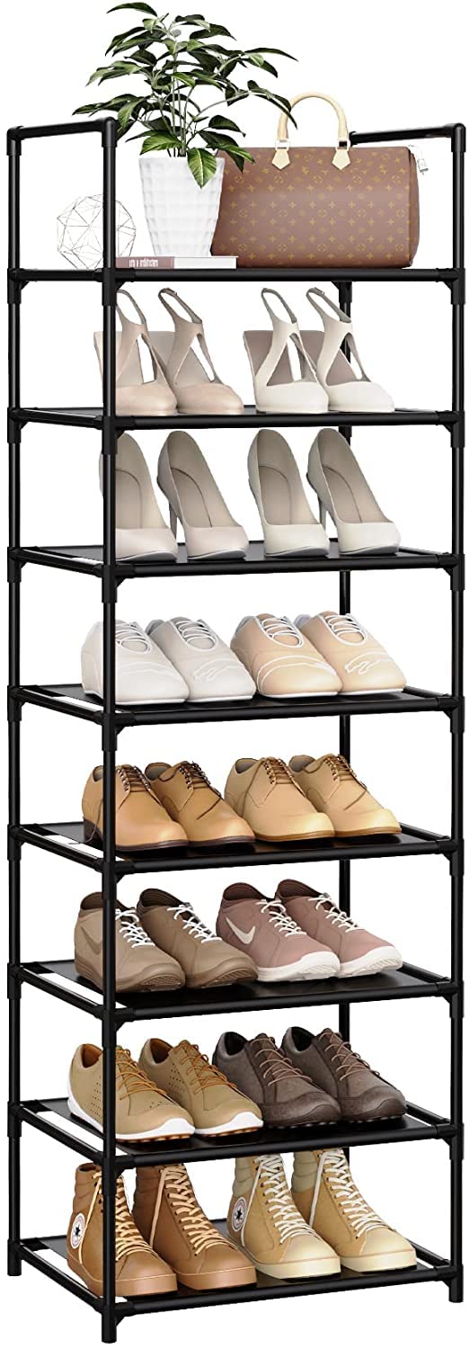 Bossjoy 8 Tiers Narrow Shoe Rack, Slim Vertical Shoe Organizer for Small Spaces, Slim Shoe Storage, Hallway & Apartment Storage - Space-Saving Metal Shoe Shelf with Easy Assembly - Black