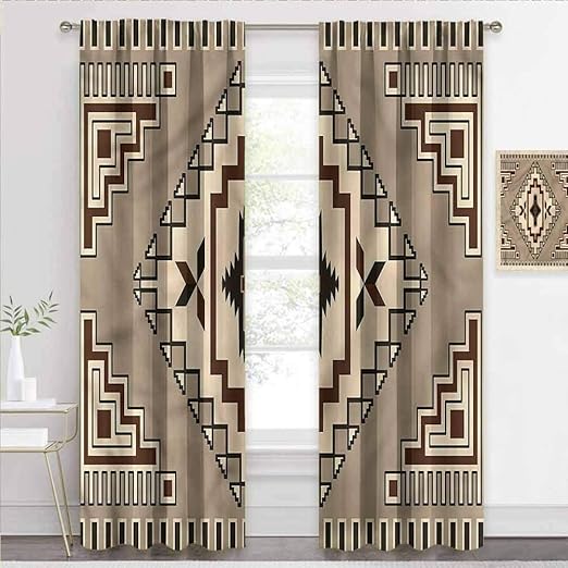 cortina oscurecedora geométrica, primitiva cultura con estampado de