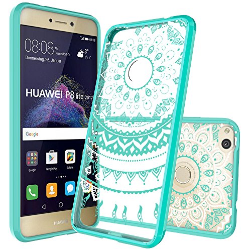 P8 Lite Case 2017, Huawei P8 Lite 2017 Case Clear with HD Screen Protector,AnoKe [Scratch Resistant] Mandala Flower Women Girl TPU Thin Slim Fit Phone Cover Case For Huawei P8 Lite 2017 CH TM Mint