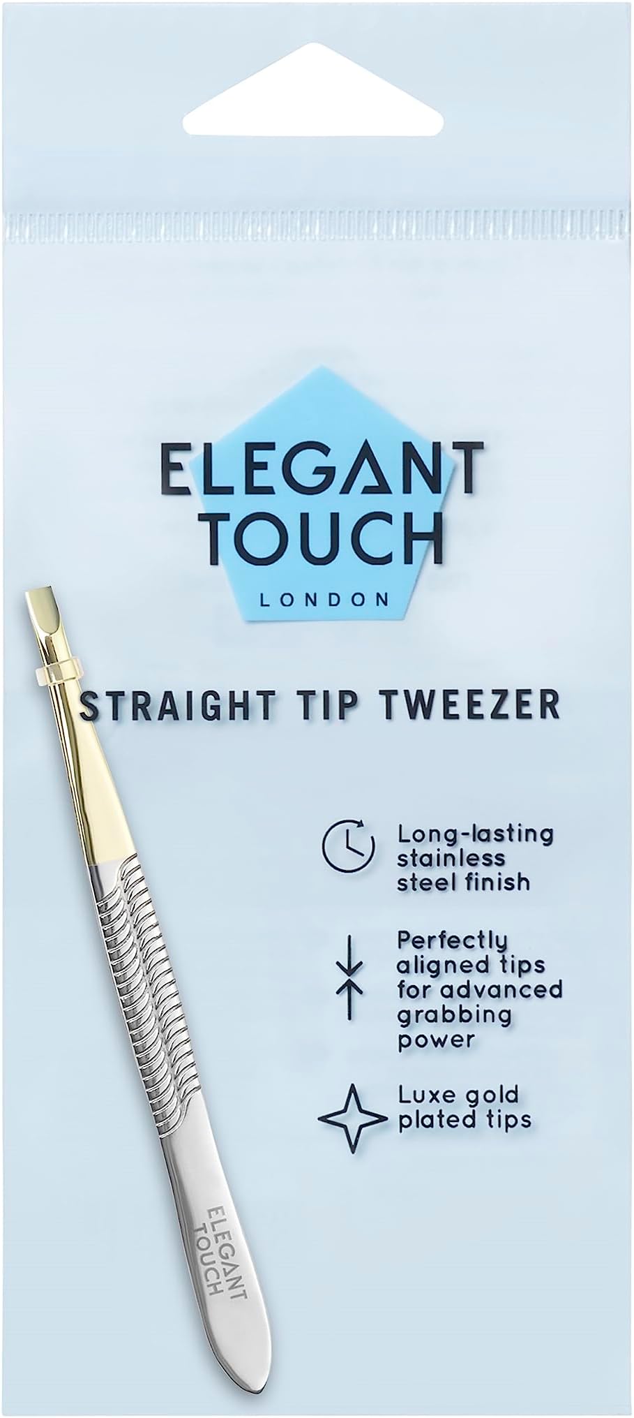 Elegant Touch Straight Tip Precision Tweezers for Unwanted Hair Removal