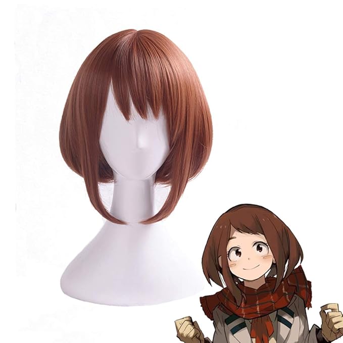 Gzirue Ochaco Uraraka Wig Brown Short Hair Bob With Fringe Party