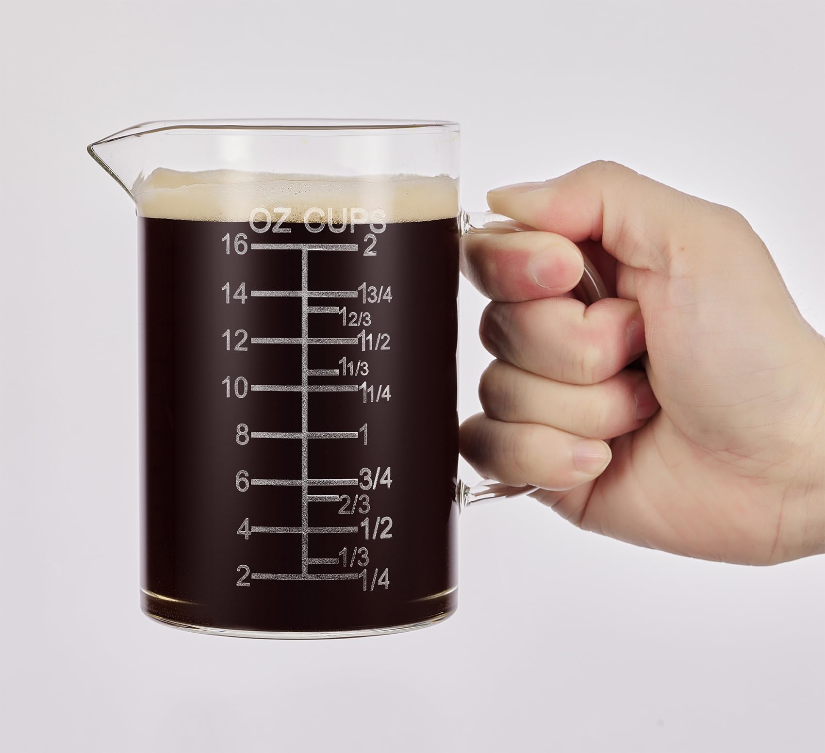 Photo 1 of Ackers Etched Graduated Glass Measuring Cup - [Insulated Handle | V-Shaped Spout] - High Borosilicate Glass Measuring Cup for Kitchen or Dining, Easy to Read, 500 ML (16 Oz, 2 Cup)