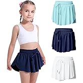 3 Pack Girls Flowy Shorts 2 in 1 Butterfly Skirt Shorts with Pockets for Dance School Wear Running Gym Fitness Sleep