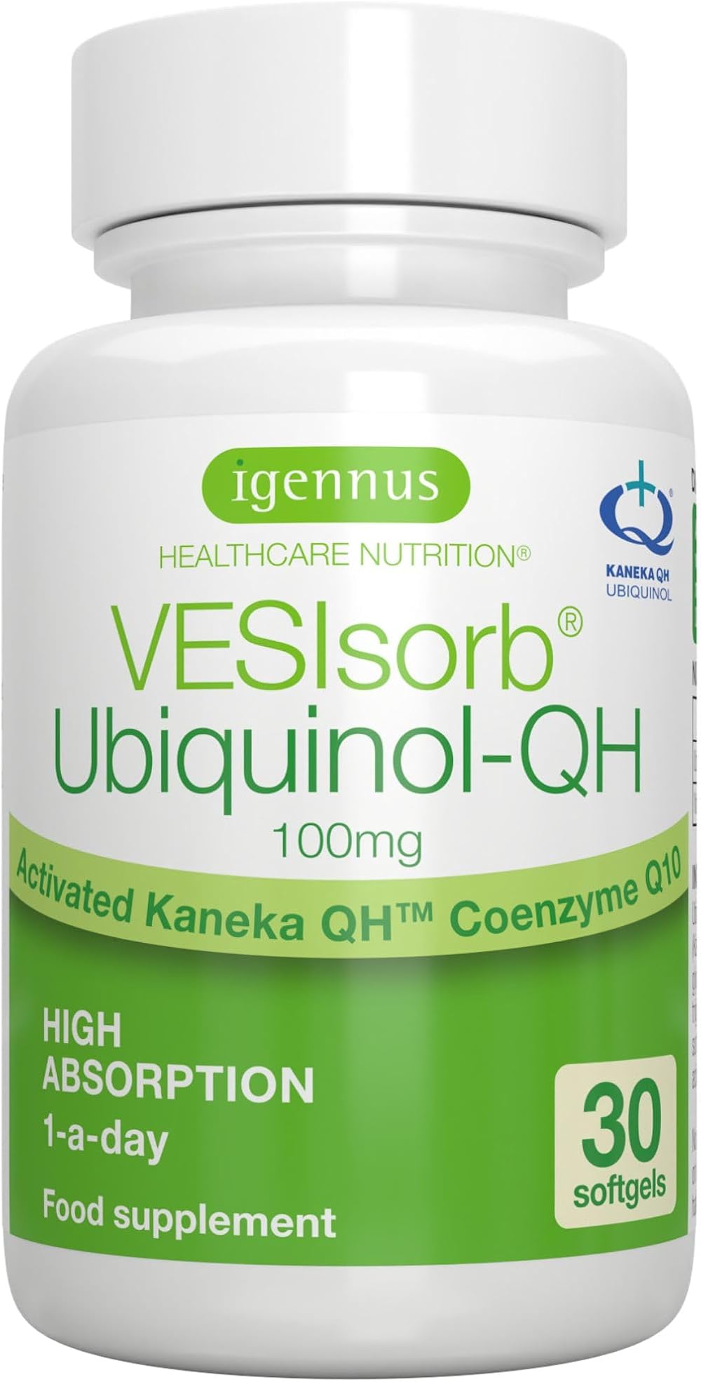 Igennus Kaneka Ubiquinol 100mg with VESISorb 30 Softgels UK GMP