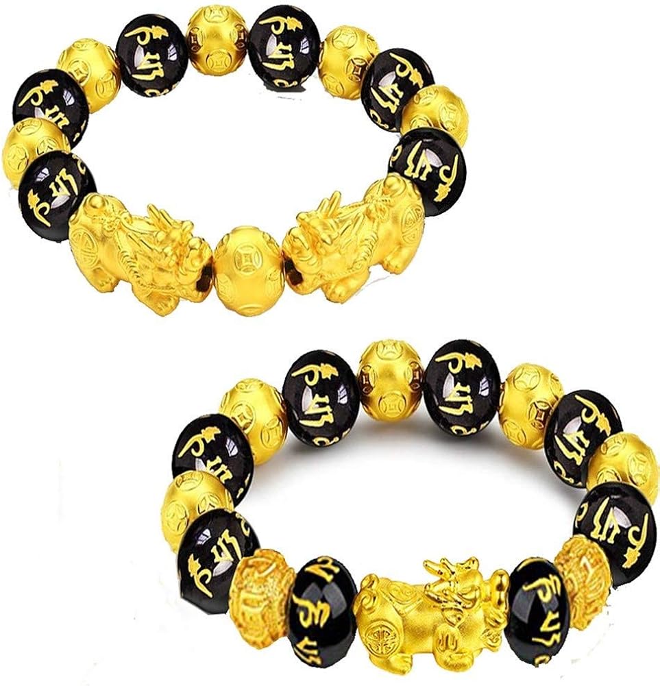 Shlia 2 Pieces 14 mm Feng Shui Bracelets Mantra Amulet Bead