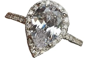 GUIDECUN 4 Ct Pear Shaped Cubic Zirconia Solitaire Engagement Ring 18K White Gold Plating Excellent Teardrop Ring for Women (US Size 7)