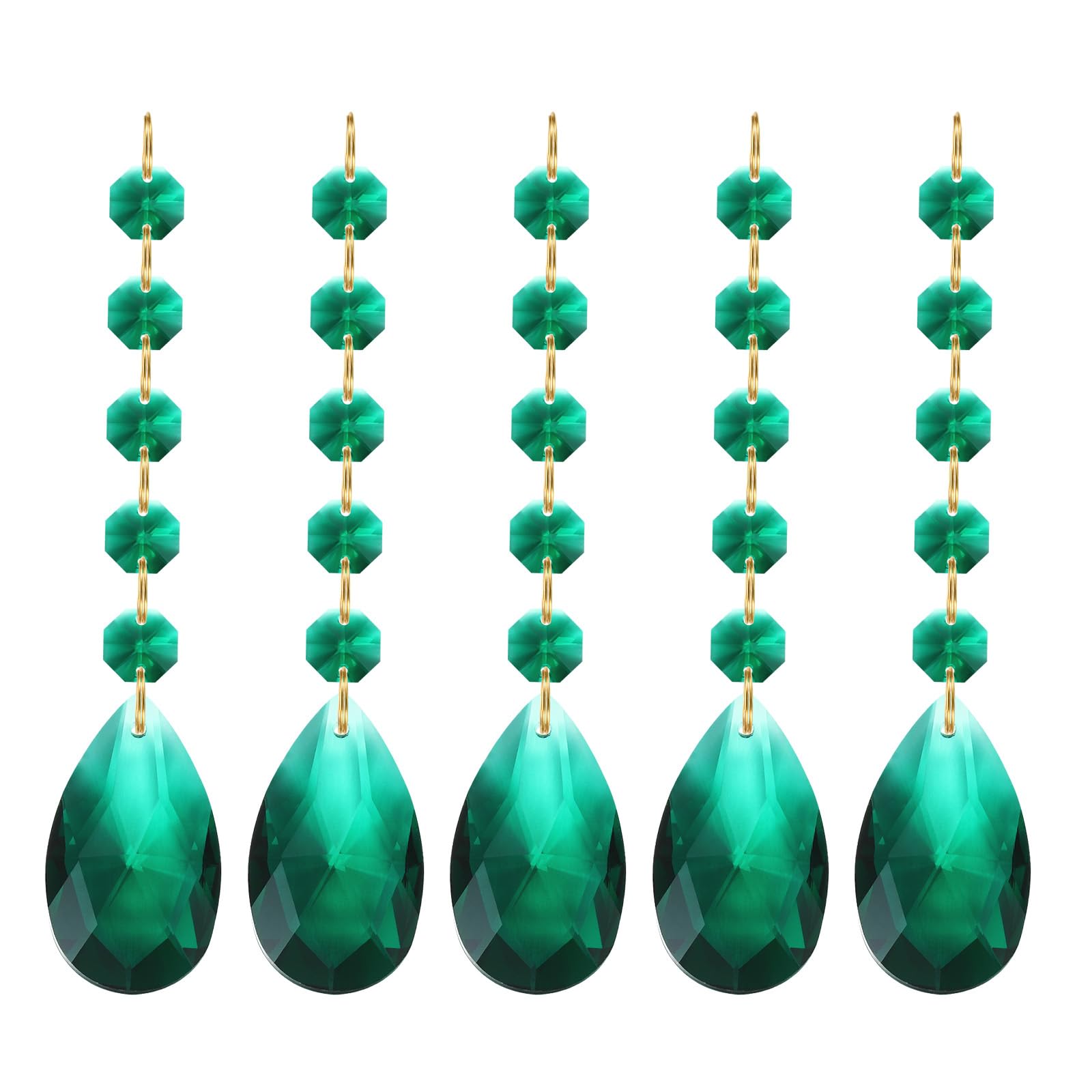 PATIKIL Teardrop Crystal Chandelier Pendants Beads, 5 Pack 135mm Length 38mm Chandelier Prisms Parts Ornaments Hanging Beads for DIY Arts Crafts Decoration, Dark Green