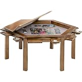 Coperat Hexagonal Solid Wood Game Table with Removable Top for 4-6 Players | 2-in-1 for Board Gaming &amp; Daily Dining, Includes Game Mat, 6 Cup Holders &amp; Hobby Tray for Dining, Card, Poker, Light Walnut