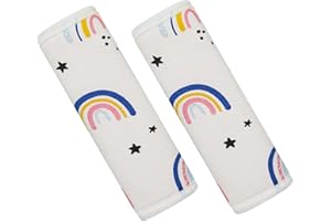 CUXFLS Baby Strap Cover for Children, 2 Pcs Infant Car Seat Belt Cover Pad, Neck Pad Protector for Kids Newborn Toddlers (Pink Rainbow)