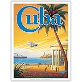 Visit Cuba - Pan American Airways (PAA) - Havana Bay - Morro Cabana - Vintage Airline Travel Poster by Kerne Erickson - Master Art Print (Unframed) 9in x 12in