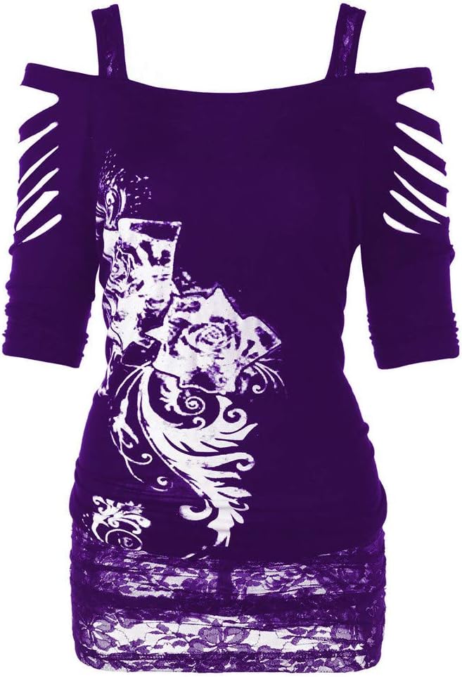 Mococity Hotsellhome Fashion Womens Clothing Off Shoulder Rock Gothic T Shirt Casual Ripped Sling Blouse Tops Clothes
