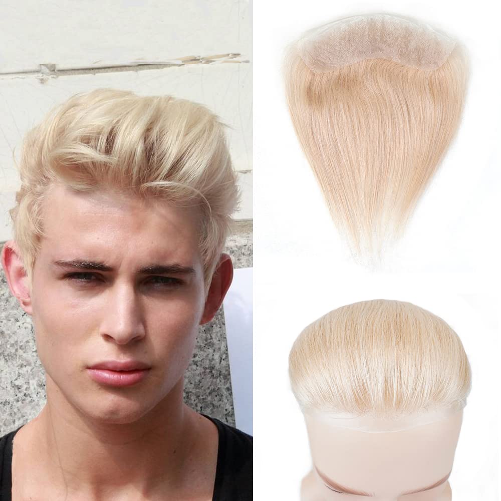 Lordhair V-Shape Frontal Hairpiece for Men, Natural Human Hair System with PU Thin Skin for Receding Hairline Coverage