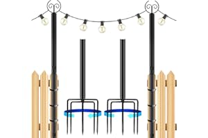 Diiscu 2 Pack 9.8FT String Light Poles, Adjustable Metal String Light Poles for Outside, Outdoor Pole Lights with Hooks for Yard, Garden, Patio, Wedding, Backyard, Deck, Party (9.8FT-2 Pack)