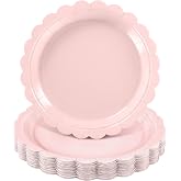 NatNarr 30 Pk Pink Paper Plates 9" Disposable Scalloped Pink Birthday Plate | Cute Light Pink Dessert Cake Party Dinner Plates for Girls Birthday, Halloween, Baby Bridal Shower, Wedding